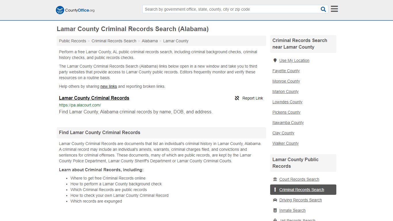 Criminal Records Search - Lamar County, AL (Arrests, Jails ...